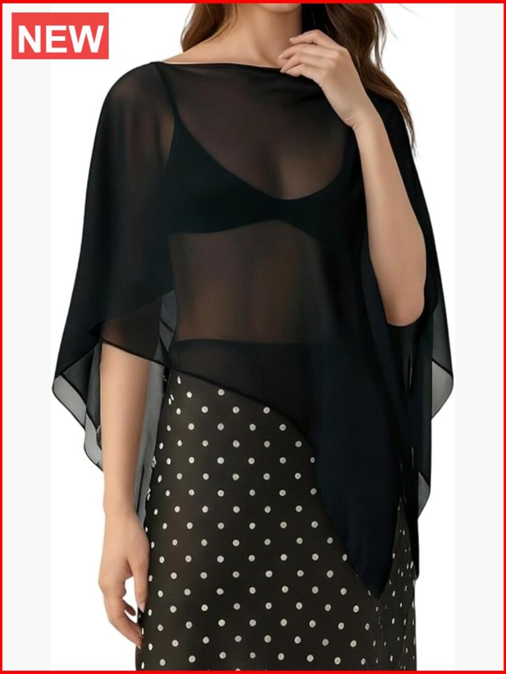 Sheer Poncho Shawl One Shoulder Lightweight Batwing Cape Cover Up